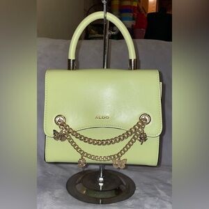 Aldo NWT Lime Green Top Handle Satchel/Crossbody Bag Gold Chain Charms Butterfly